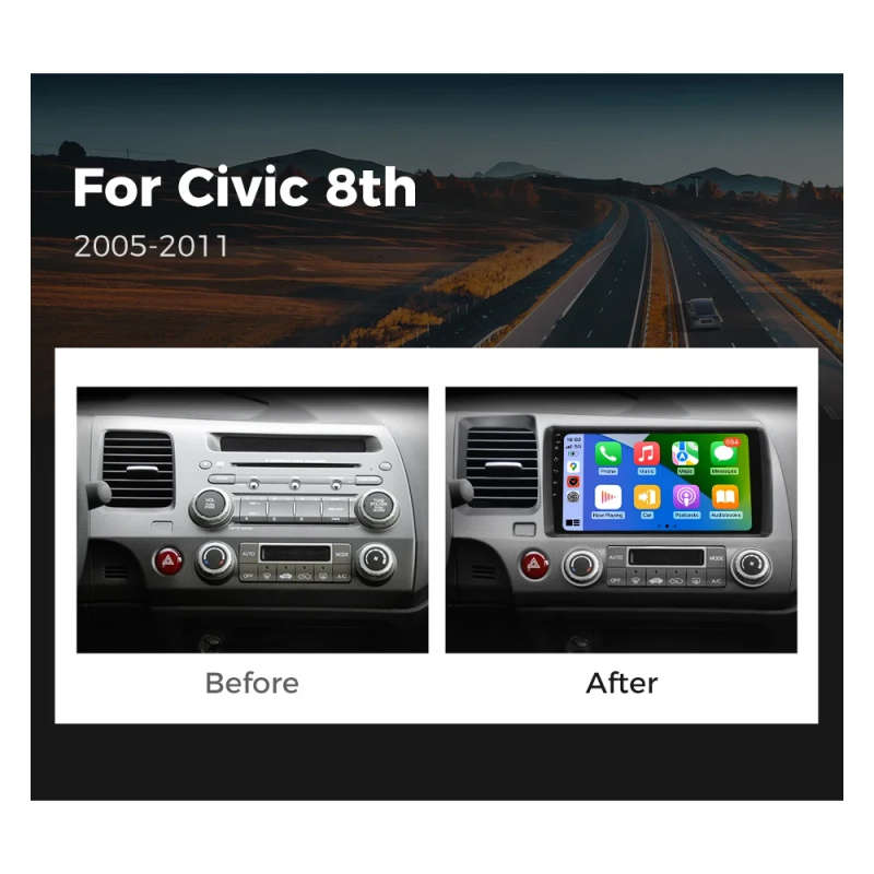 9" DSP Android 14 Car Stereo Radio For Honda Civic 8 2005 - 2012 Multimedia Video Player Navigati...