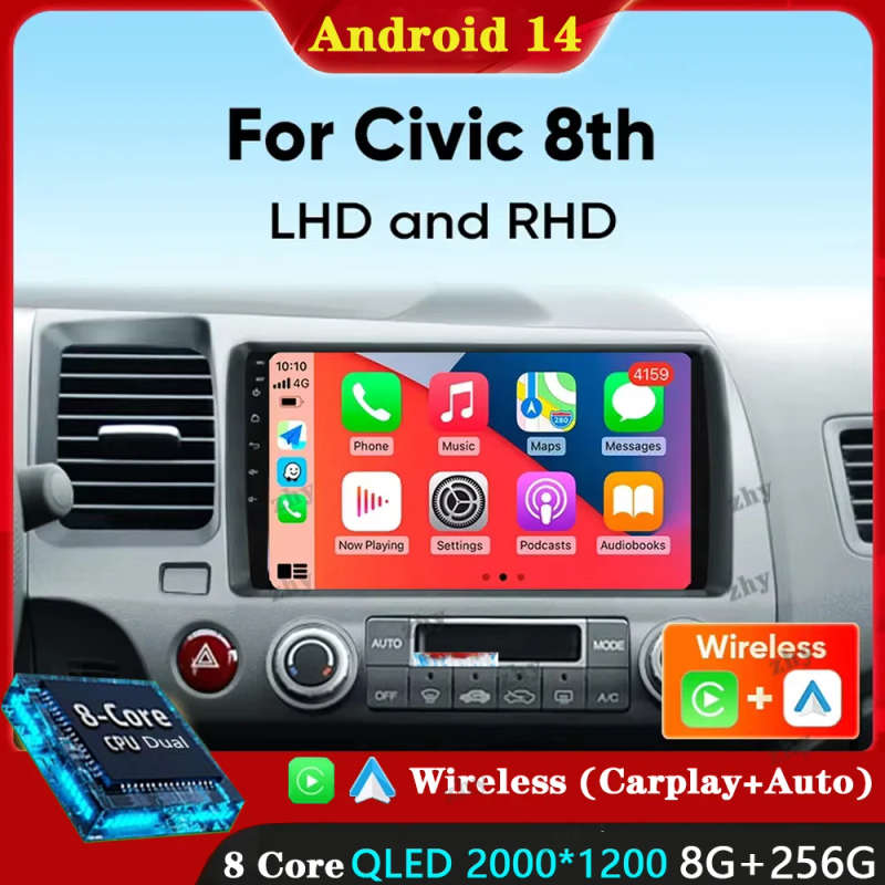 9" DSP Android 14 Car Stereo Radio For Honda Civic 8 2005 - 2012 Multimedia Video Player Navigati...