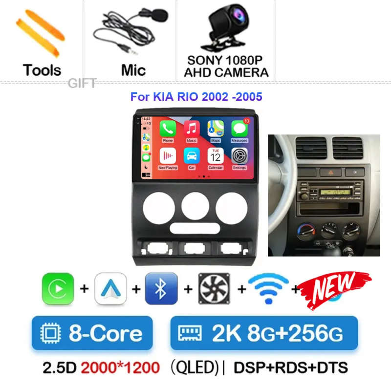 9 Inch Android 14 For kia RIO  2012 -2005 Video Player Android Auto Carplay GPS Cam Navigation Mu...