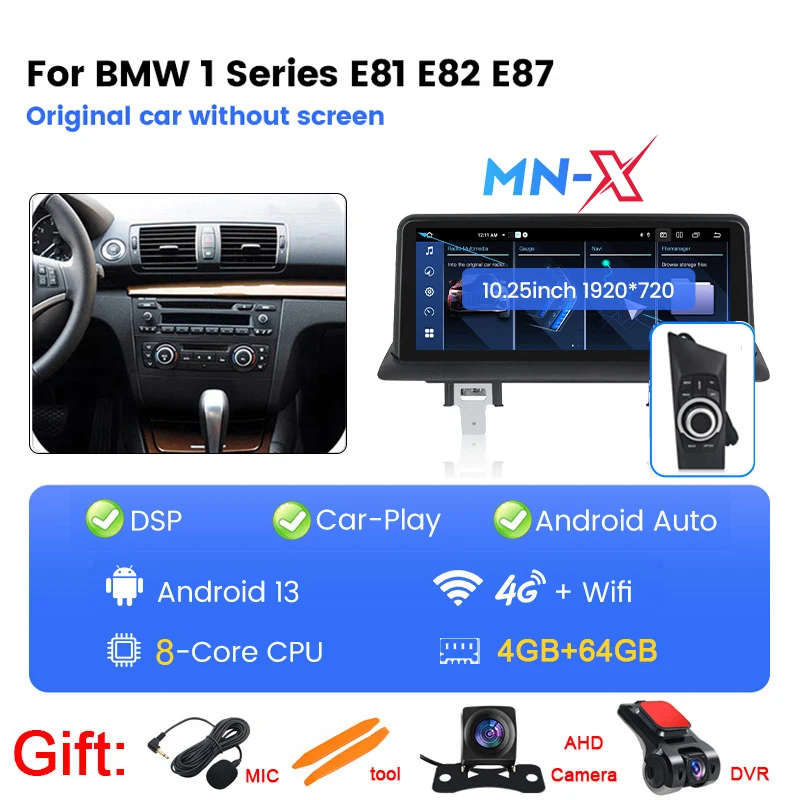 Android 13 10.25inch CarPlay Android Auto Stereo Car Radio Multimedia Player Screen for BMW 1 Ser...