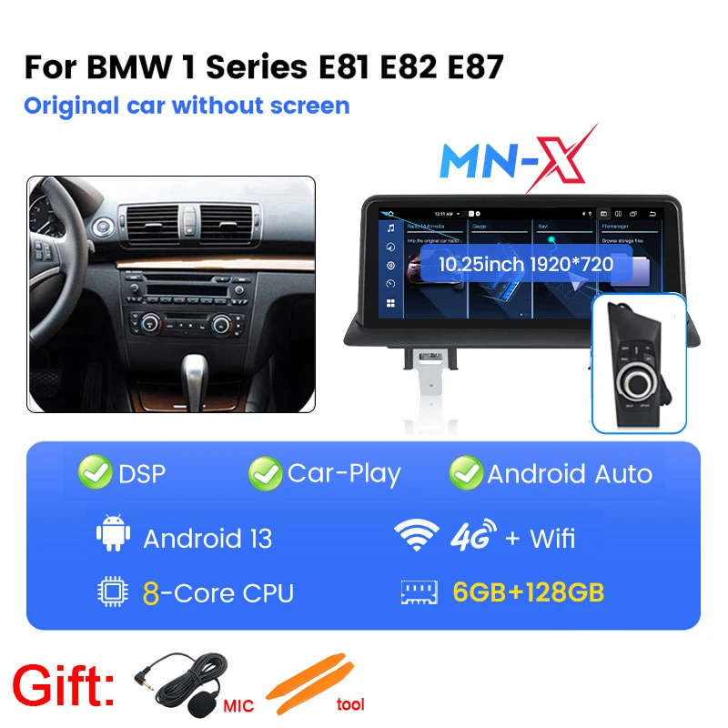 Android 13 10.25inch CarPlay Android Auto Stereo Car Radio Multimedia Player Screen for BMW 1 Ser...