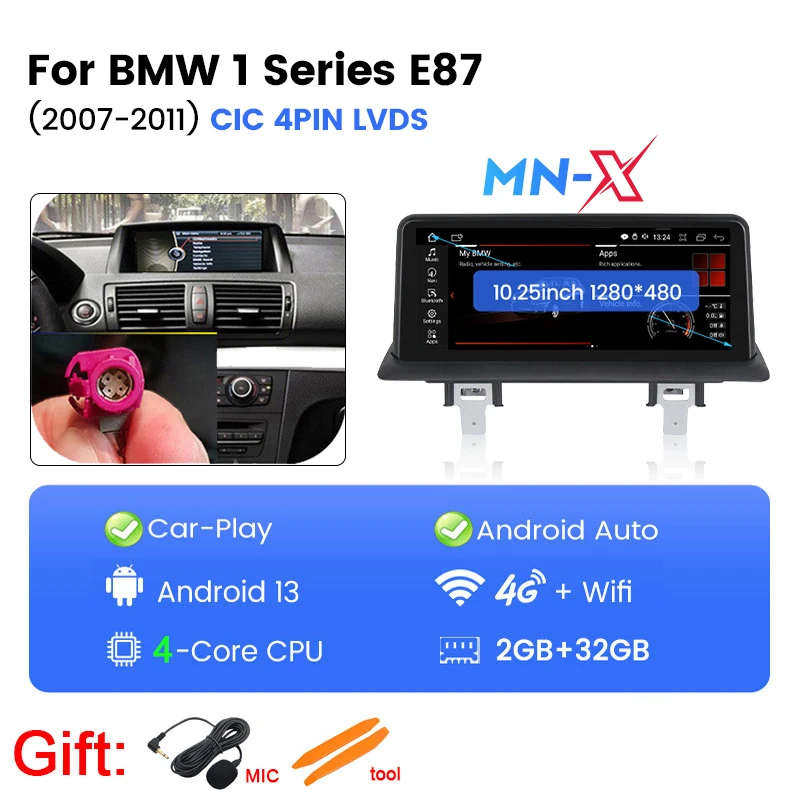 Android 13 10.25inch CarPlay Android Auto Stereo Car Radio Multimedia Player Screen for BMW 1 Ser...