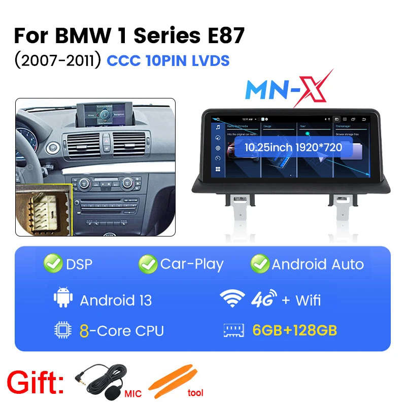 Android 13 10.25inch CarPlay Android Auto Stereo Car Radio Multimedia Player Screen for BMW 1 Ser...