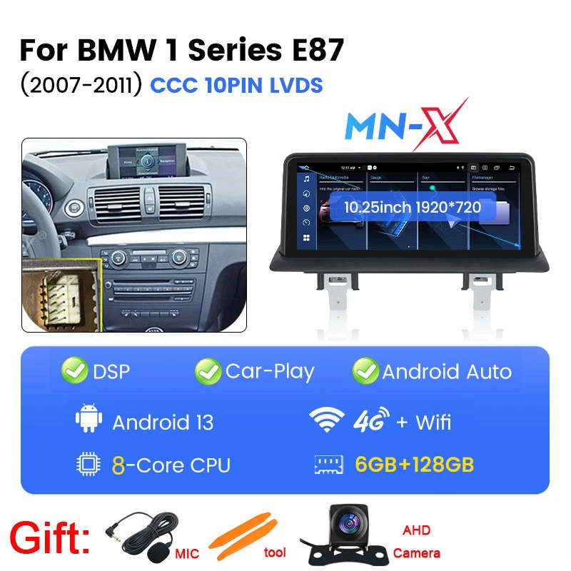 Android 13 10.25inch CarPlay Android Auto Stereo Car Radio Multimedia Player Screen for BMW 1 Ser...