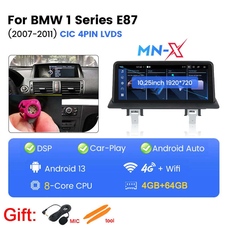 Android 13 10.25inch CarPlay Android Auto Stereo Car Radio Multimedia Player Screen for BMW 1 Ser...