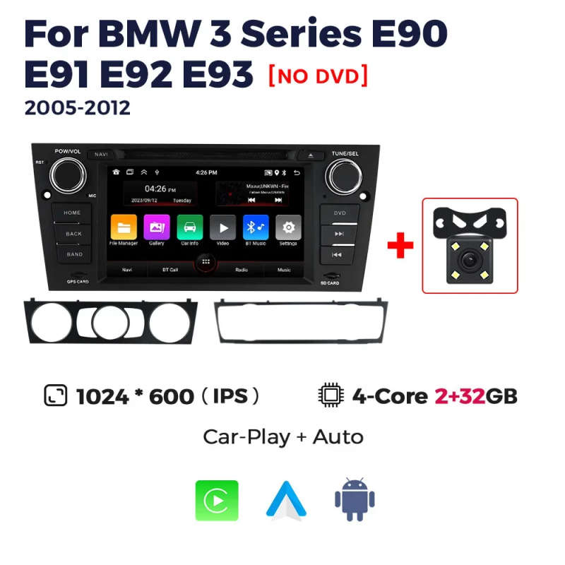 Android 13 Car-Play Auto BT Car Radio Multimedia Video Player GPS Navigation Stereo for BMW 3 Ser...
