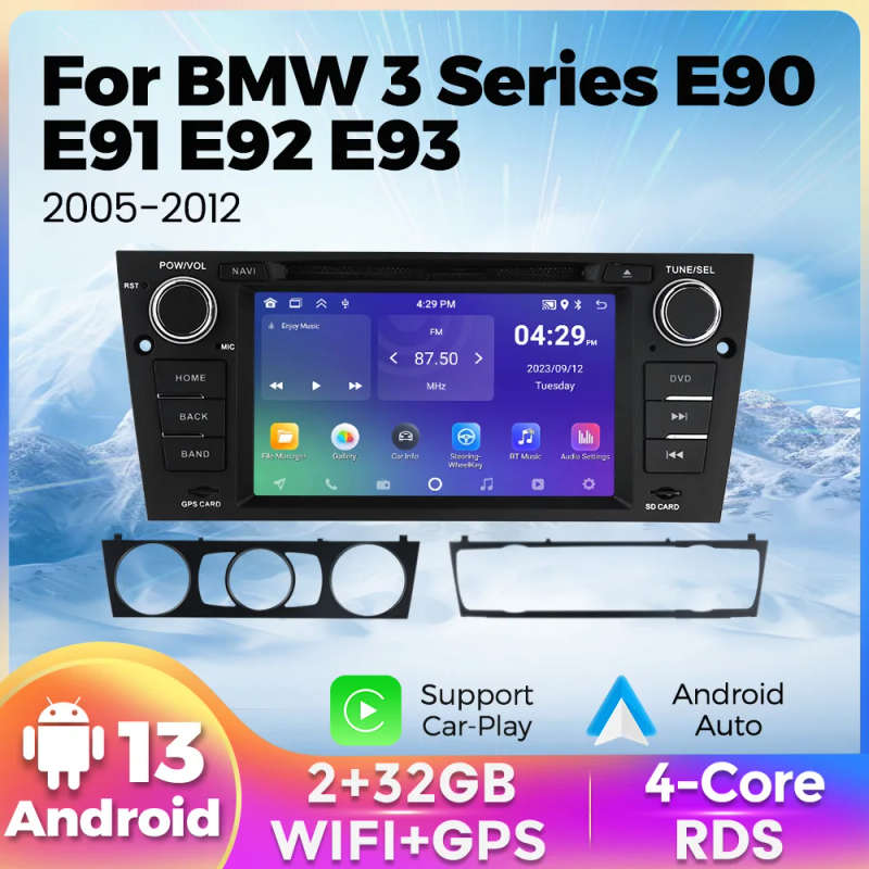 Android 13 Car-Play Auto BT Car Radio Multimedia Video Player GPS Navigation Stereo for BMW 3 Ser...