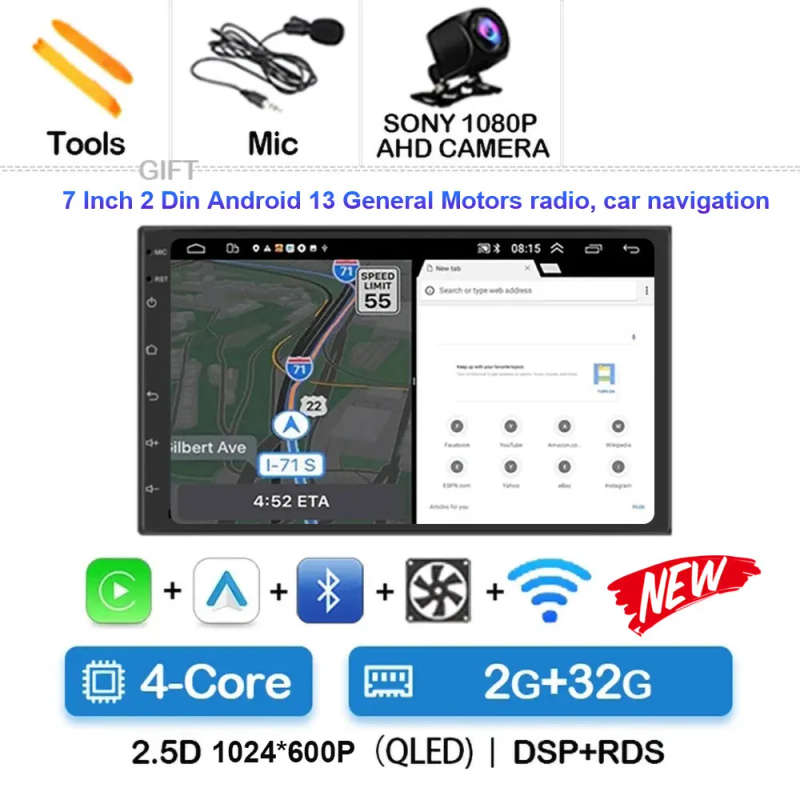 Android 13 Car Player 7 inch 2 Din Multimedia Wireless Carplay Auto Radio With WiFi 4G Bluetooth ...