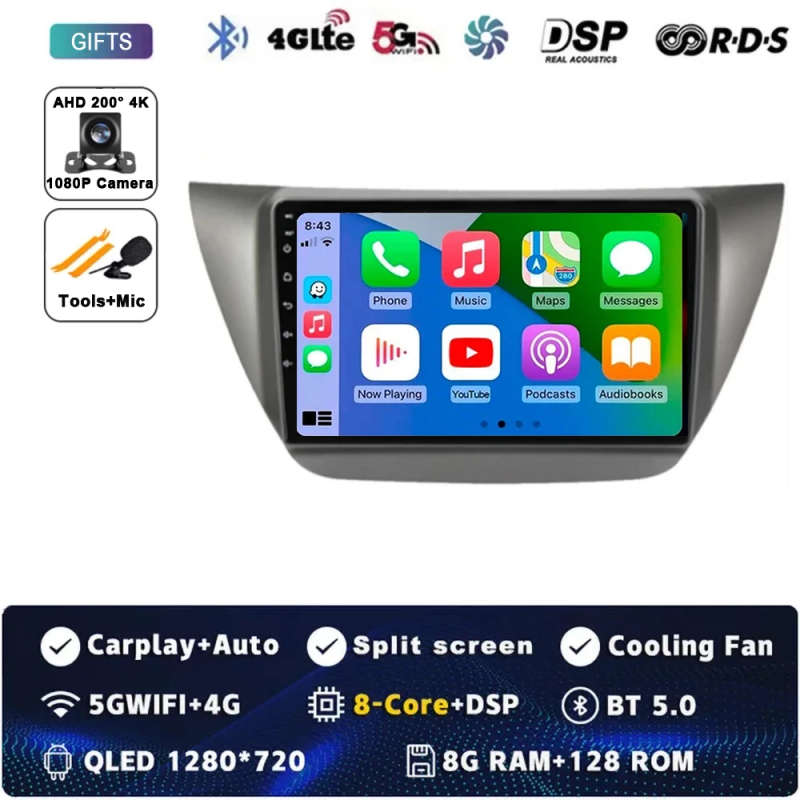 Android 13 Car Radio CarPlay For Mitsubishi Lancer 9 CS 2000-2010 Multimedia Video Player GPS Nav...