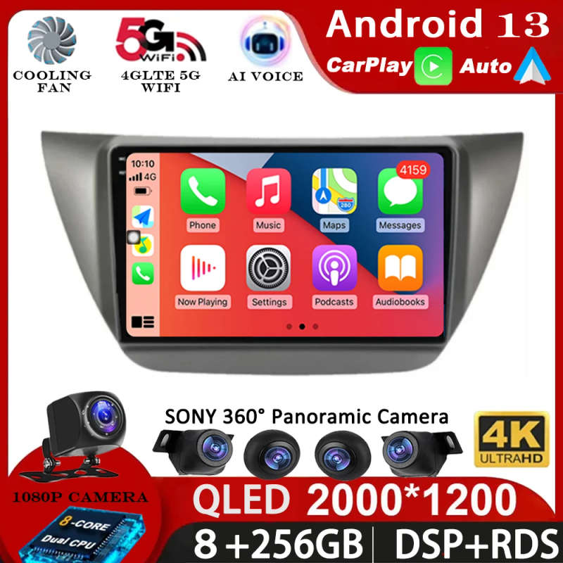 Android 13 Car Radio CarPlay For Mitsubishi Lancer 9 CS 2000-2010 Multimedia Video Player GPS Nav...
