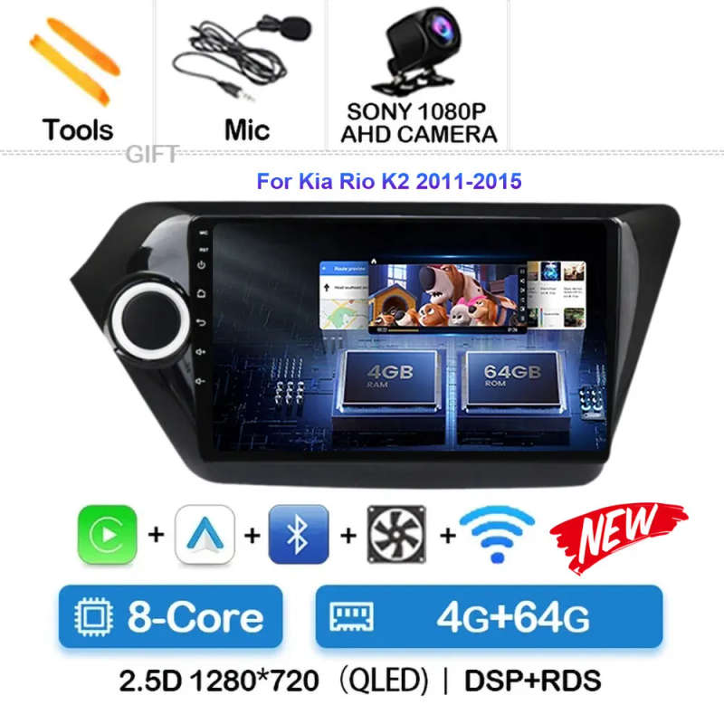 Android 13 CarPlay Car Radio GPS Navigation Multimedia Player For Kia RIO 3 K2 2010 2011 2012 201...