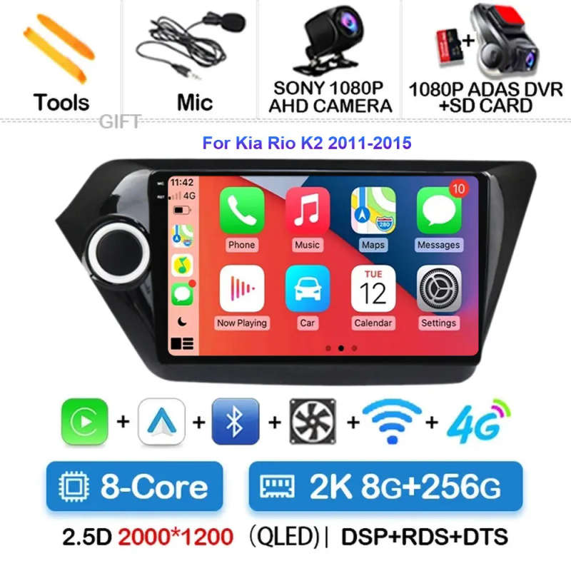 Android 13 CarPlay Car Radio GPS Navigation Multimedia Player For Kia RIO 3 K2 2010 2011 2012 201...
