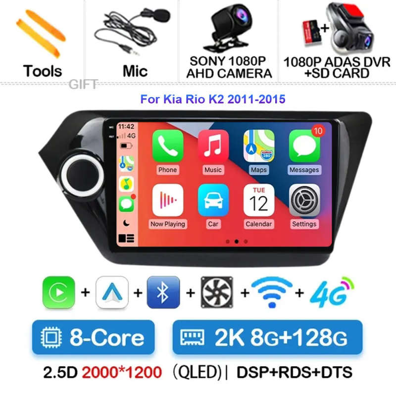 Android 13 CarPlay Car Radio GPS Navigation Multimedia Player For Kia RIO 3 K2 2010 2011 2012 201...