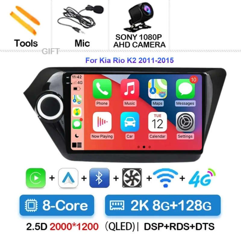Android 13 CarPlay Car Radio GPS Navigation Multimedia Player For Kia RIO 3 K2 2010 2011 2012 201...
