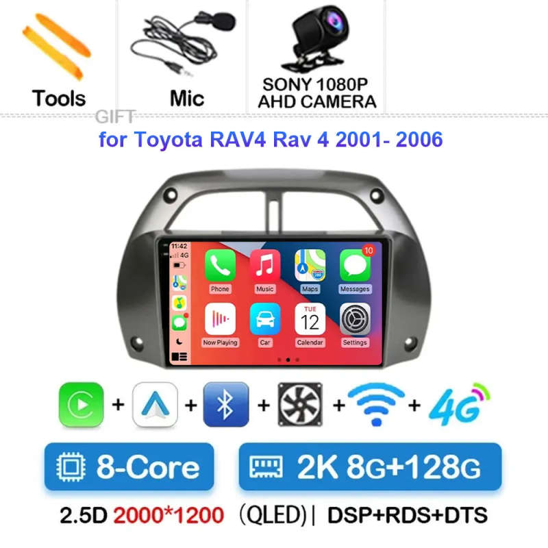 Android 14.0 2Din Car Radio Multimedia Video Player Navigation GPS For Toyota RAV4 Rav 4 2001-200...