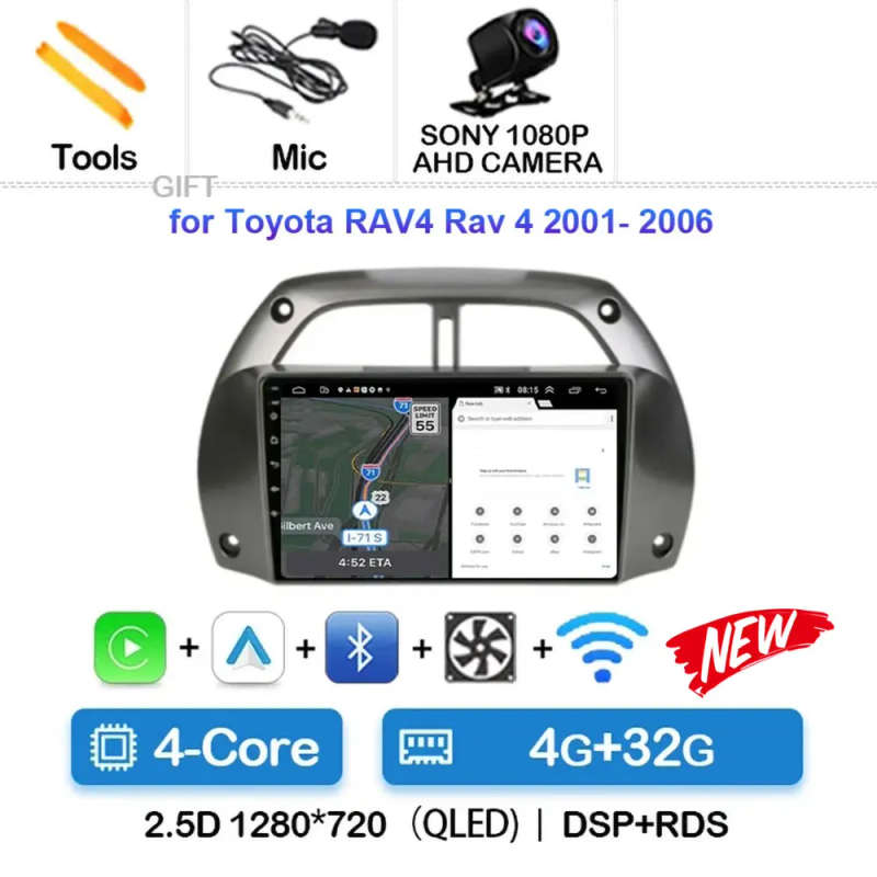 Android 14.0 2Din Car Radio Multimedia Video Player Navigation GPS For Toyota RAV4 Rav 4 2001-200...