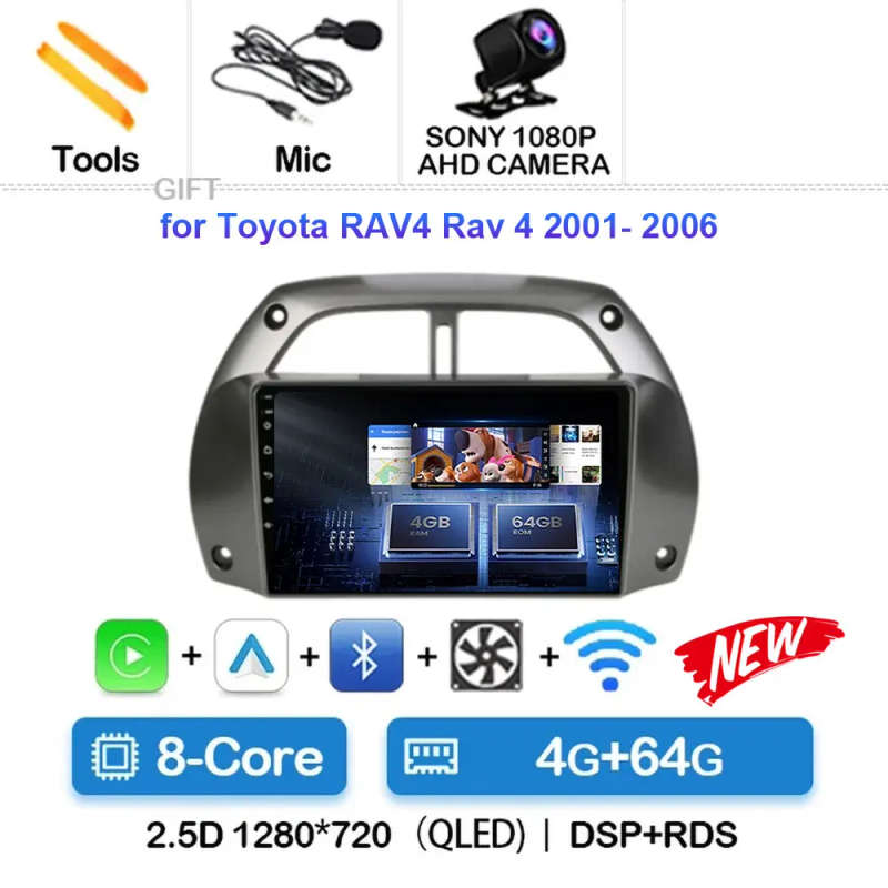 Android 14.0 2Din Car Radio Multimedia Video Player Navigation GPS For Toyota RAV4 Rav 4 2001-200...