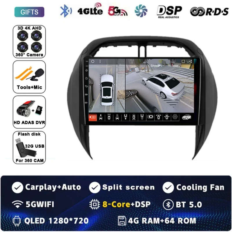 Android 14 Auto Radio For Toyota RAV4 RAV 4 2003 2004 2005 DSP Carplay GPS Navigation Multimedia ...