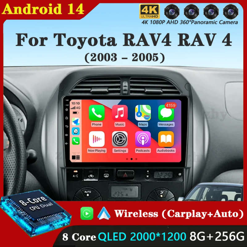 Android 14 Auto Radio For Toyota RAV4 RAV 4 2003 2004 2005 DSP Carplay GPS Navigation Multimedia ...