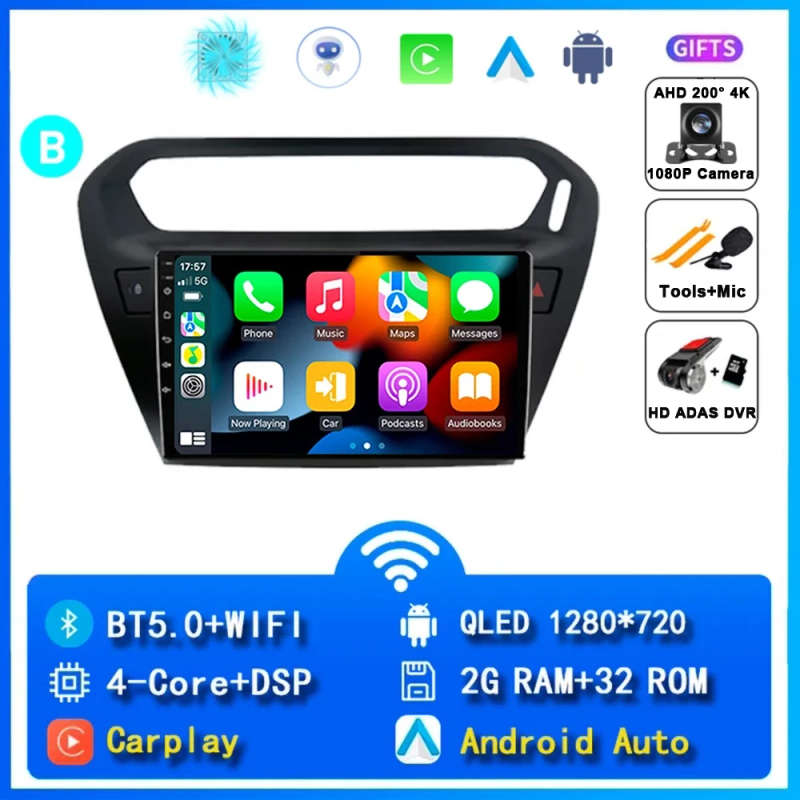 Android 14 Car Radio Carplay For Peugeot 301 2013 - 2016 Navigation GPS Multimedia Player WiFi+4G...