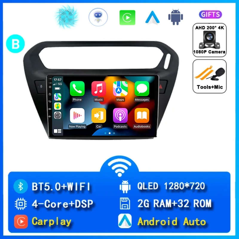 Android 14 Car Radio Carplay For Peugeot 301 2013 - 2016 Navigation GPS Multimedia Player WiFi+4G...