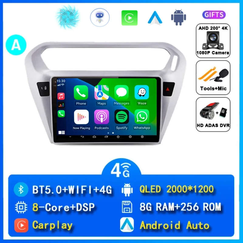 Android 14 Car Radio Carplay For Peugeot 301 2013 - 2016 Navigation GPS Multimedia Player WiFi+4G...