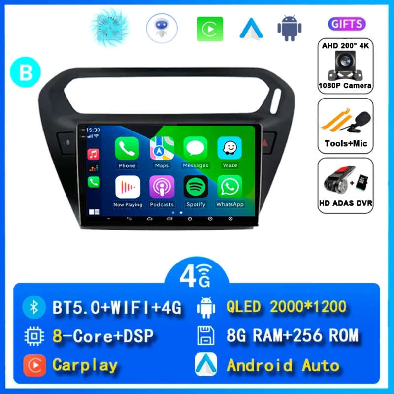 Android 14 Car Radio Carplay For Peugeot 301 2013 - 2016 Navigation GPS Multimedia Player WiFi+4G...