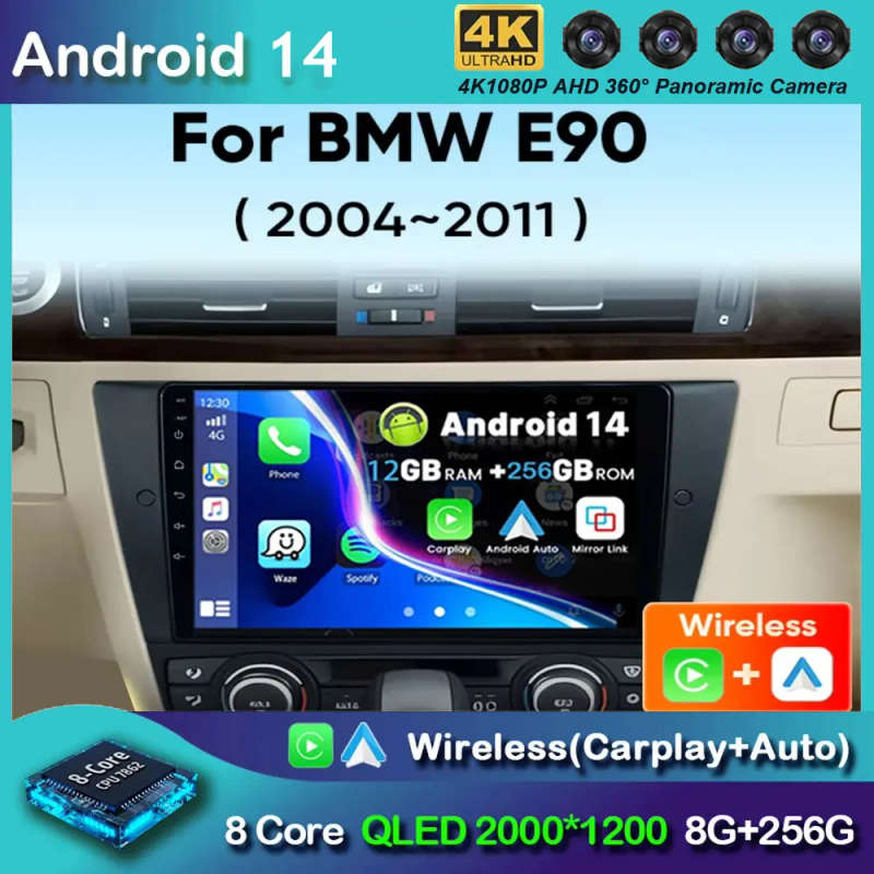 Android 14 Car Radio For BMW 3 Series E90 E91 E92 E93 Multimedia Player Wireless Auto Carplay Qua...