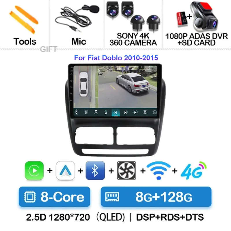 Android 14 Car Radio For FIAT Doblo 2010 2011 2012 - 2015 Navigation GPS Multimedia Video Player ...