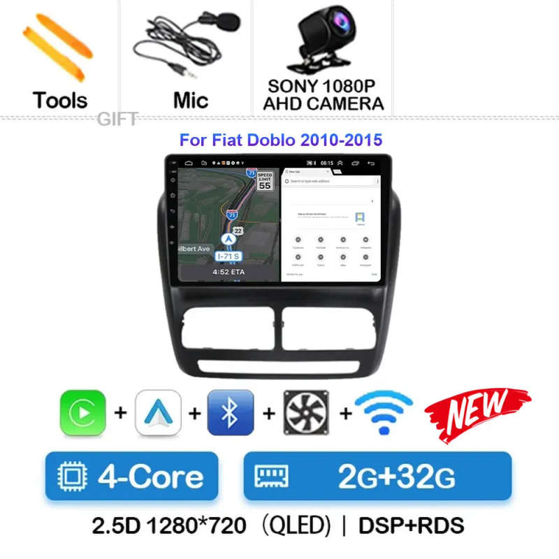 Android 14 Car Radio For FIAT Doblo 2010 2011 2012 - 2015 Navigation GPS Multimedia Video Player ...