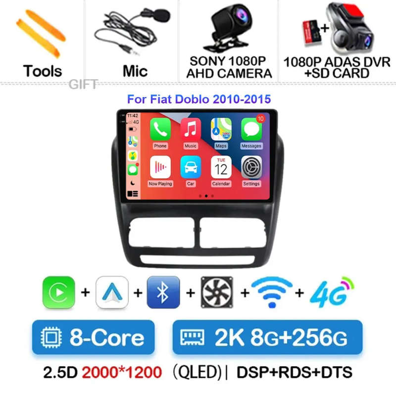 Android 14 Car Radio For FIAT Doblo 2010 2011 2012 - 2015 Navigation GPS Multimedia Video Player ...