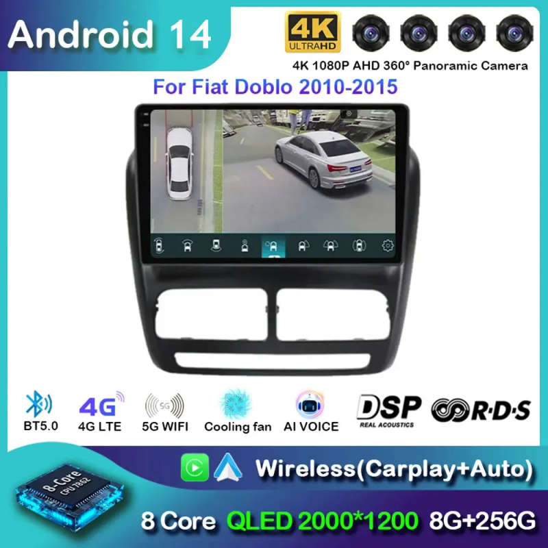 Android 14 Car Radio For FIAT Doblo 2010 2011 2012 - 2015 Navigation GPS Multimedia Video Player ...