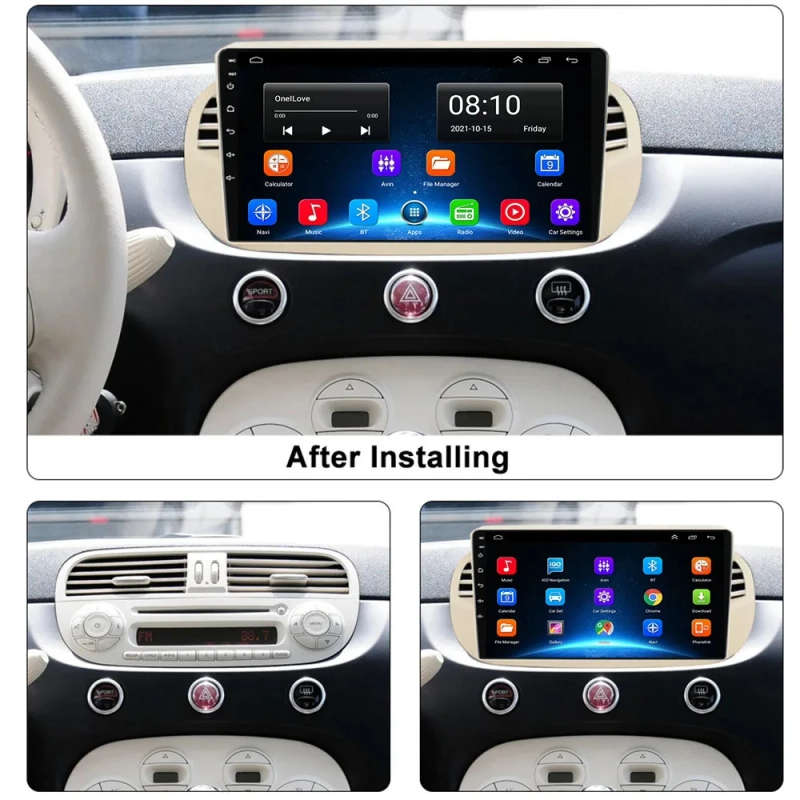 Android 14 Car Radio For Fiat 500 Navigation GPS Multimedia Player stereo 5GWiF+4G SIM BT wireles...