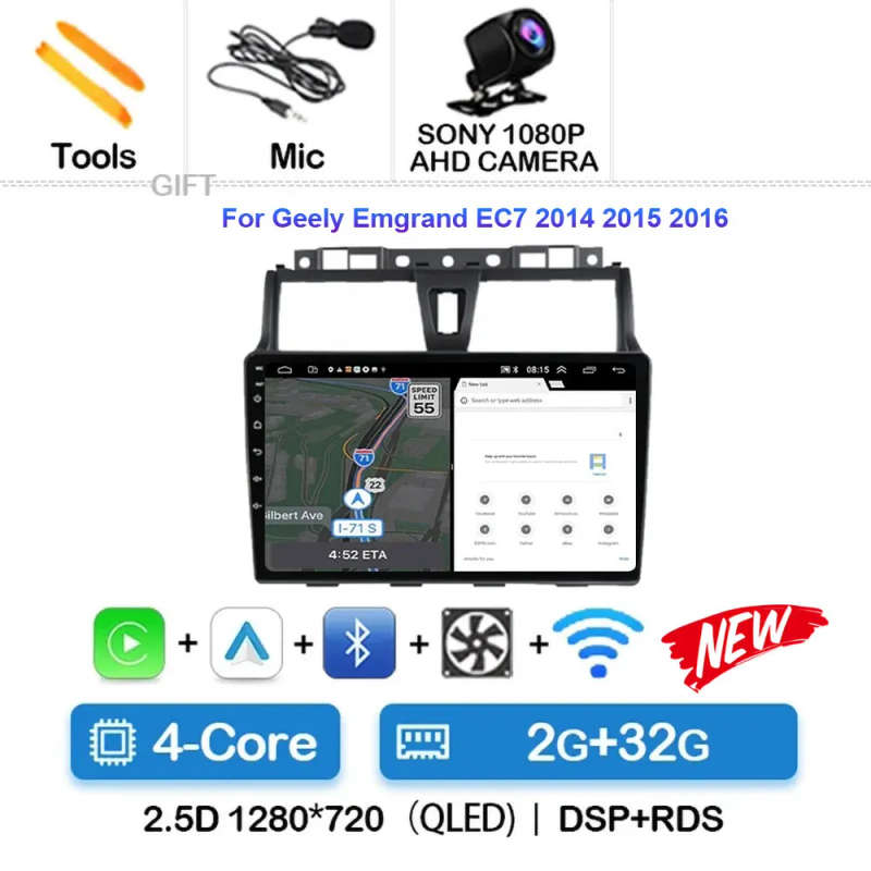 Android 14 Car Radio For Geely Emgrand EC7 2016 2017 2018 Navigation GPS Multimedia Player Stereo...