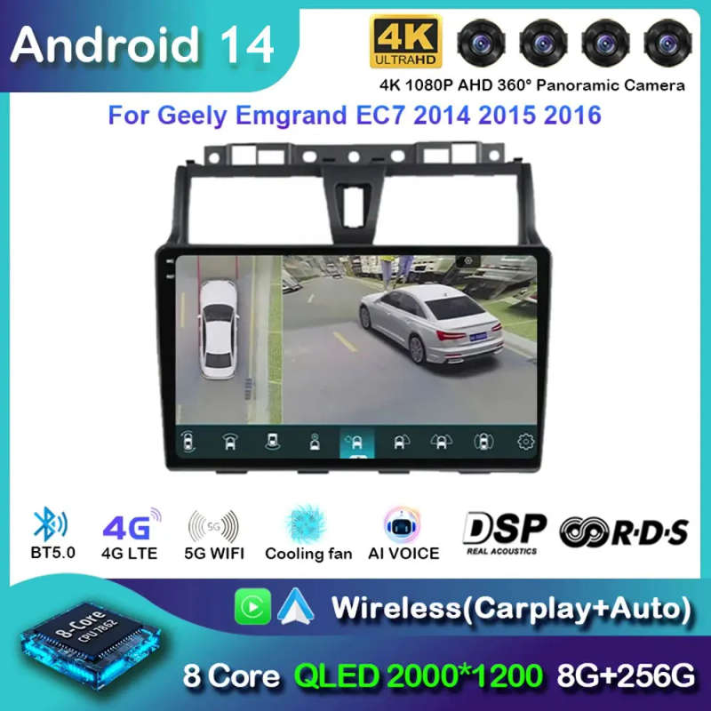 Android 14 Car Radio For Geely Emgrand EC7 2016 2017 2018 Navigation GPS Multimedia Player Stereo...