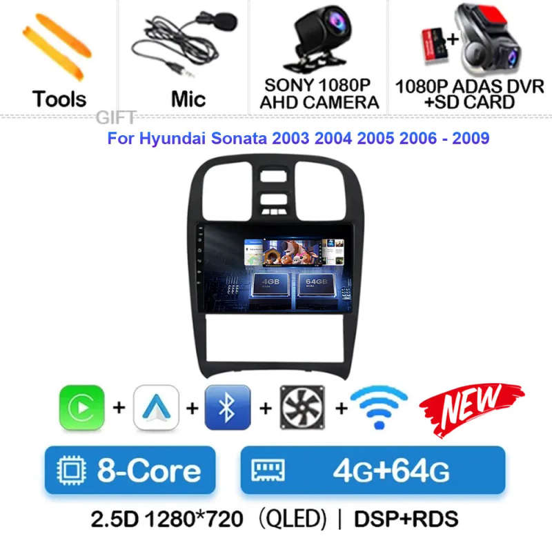 Android 14 Car Radio For Hyundai Sonata 2003 2004 - 2009 Navigation GPS Multimedia Video Player S...