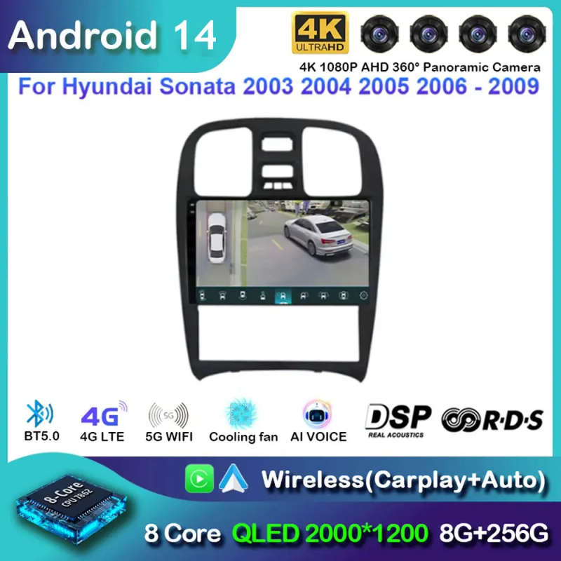 Android 14 Car Radio For Hyundai Sonata 2003 2004 - 2009 Navigation GPS Multimedia Video Player S...