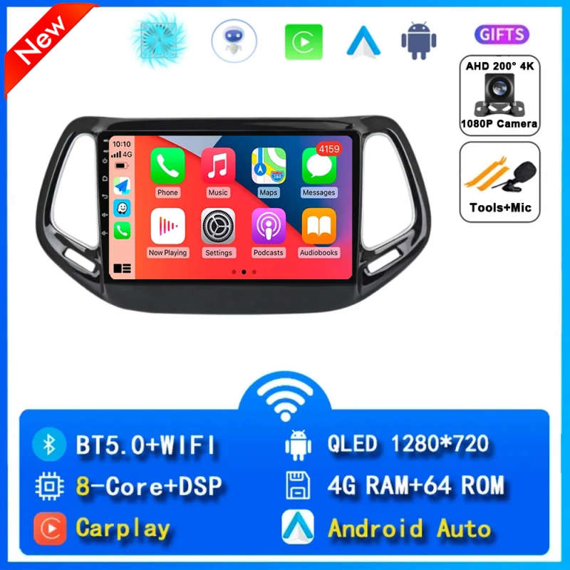 Android 14 Car Radio For Jeep Compass 2 MP 2016 2017 2018 Navigation GPS Multimedia Player Stereo...