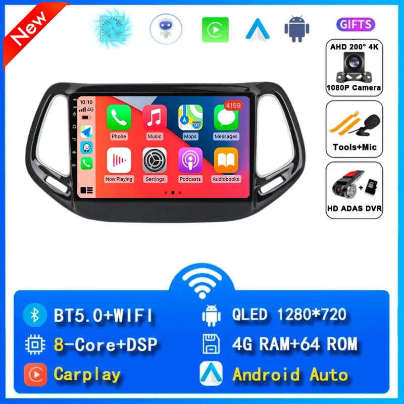 Android 14 Car Radio For Jeep Compass 2 MP 2016 2017 2018 Navigation GPS Multimedia Player Stereo...