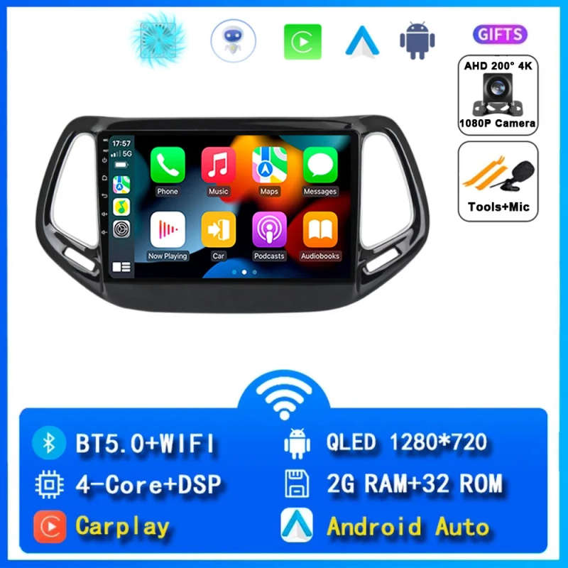 Android 14 Car Radio For Jeep Compass 2 MP 2016 2017 2018 Navigation GPS Multimedia Player Stereo...