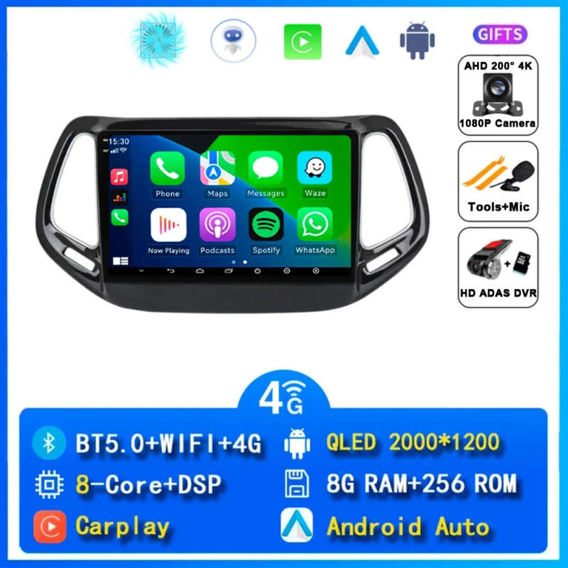 Android 14 Car Radio For Jeep Compass 2 MP 2016 2017 2018 Navigation GPS Multimedia Player Stereo...