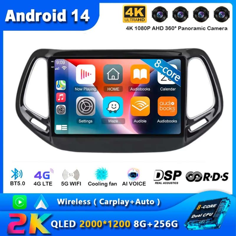 Android 14 Car Radio For Jeep Compass 2 MP 2016 2017 2018 Navigation GPS Multimedia Player Stereo...