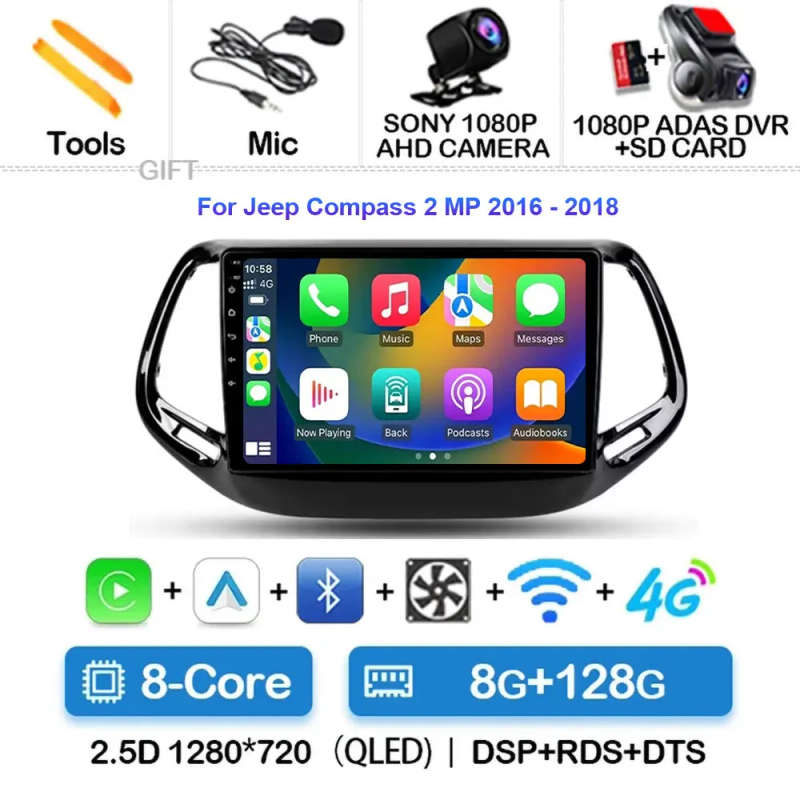 Android 14 Car Radio For Jeep Compass 2 MP 2017 - 2019 Wireless Carplay Android Auto Qualcomm Car...