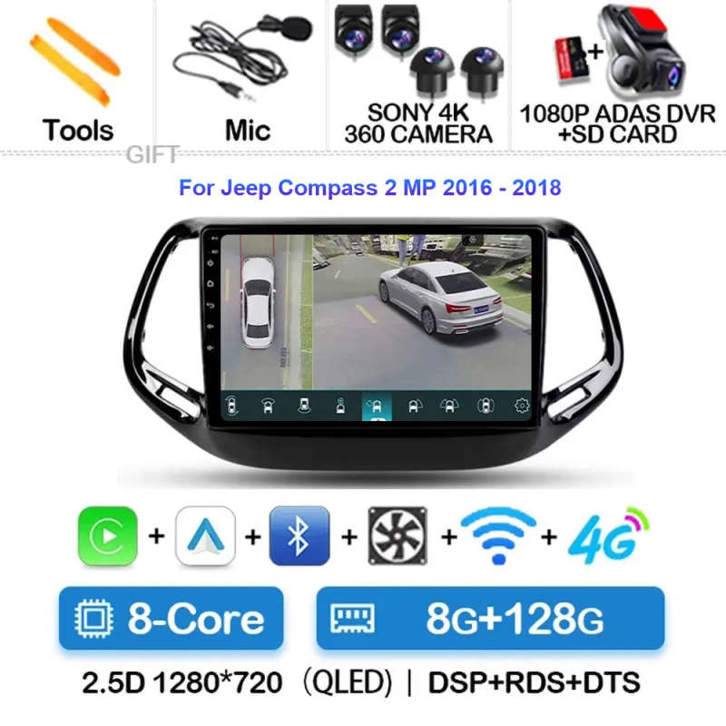 Android 14 Car Radio For Jeep Compass 2 MP 2017 - 2019 Wireless Carplay Android Auto Qualcomm Car...