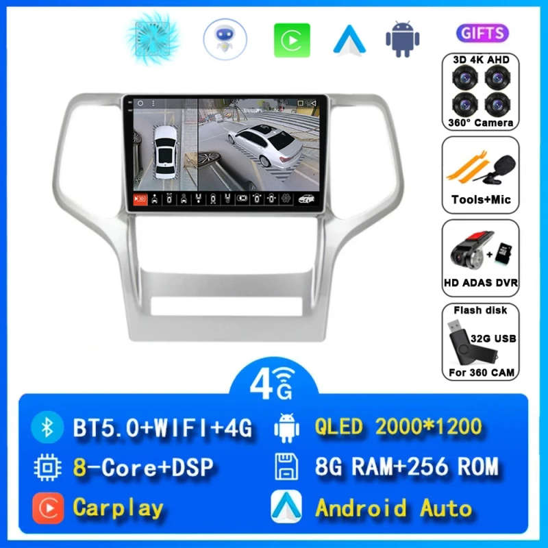 Android 14 Car Radio For Jeep Grand Cherok 2008 - 2013 Navigation GPS Multimedia Video Player Ste...