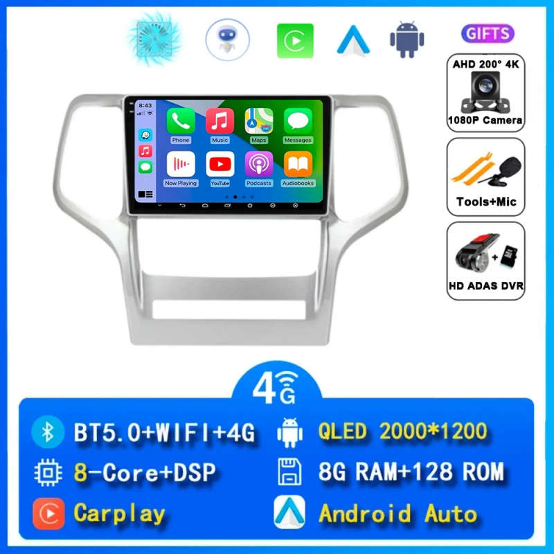 Android 14 Car Radio For Jeep Grand Cherok 2008 - 2013 Navigation GPS Multimedia Video Player Ste...