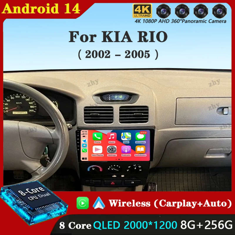 Android 14 Car Radio For KIA RIO 2002 - 2005 Multimedia Video Player GPS Navigation 4G LTE wirele...