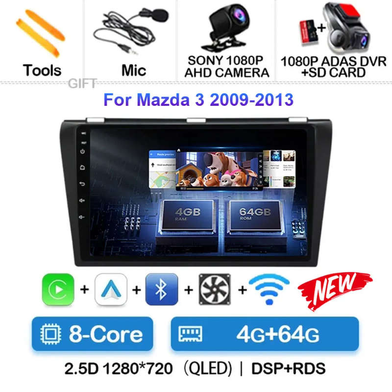 Android 14 Car Radio For Mazda 3 2004-2013 Wireless Android Auto Carplay Car Multimedia Video Pla...