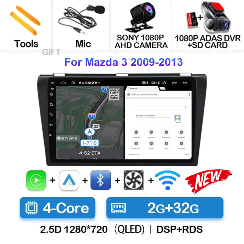 Android 14 Car Radio For Mazda 3 2004-2013 Wireless Android Auto Carplay Car Multimedia Video Pla...