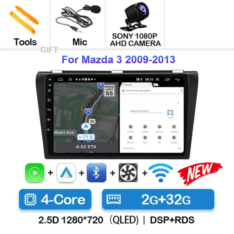 Android 14 Car Radio For Mazda 3 2004-2013 Wireless Android Auto Carplay Car Multimedia Video Pla...